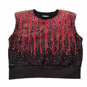 Queen of Sparkles Sequin Fringe Shoulder Pad Tank Top